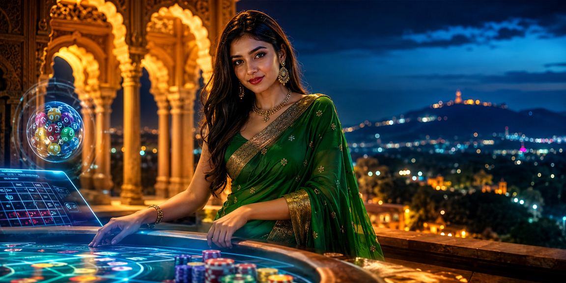 সিলেটে শাড়ি পরা একজন মডেল মোবাইলে 286 - এর স্পোর্টস ইভেন্ট ও লটারি উপভোগ করছেন